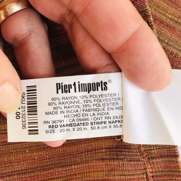 NEW Pier 1 Imports Set (6) Striped Cloth Table Napkins Holiday Red Orange - Picture 2 of 6